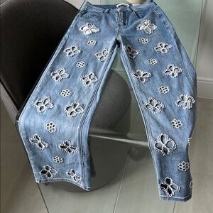 Stylish Blue Embellished Jeans